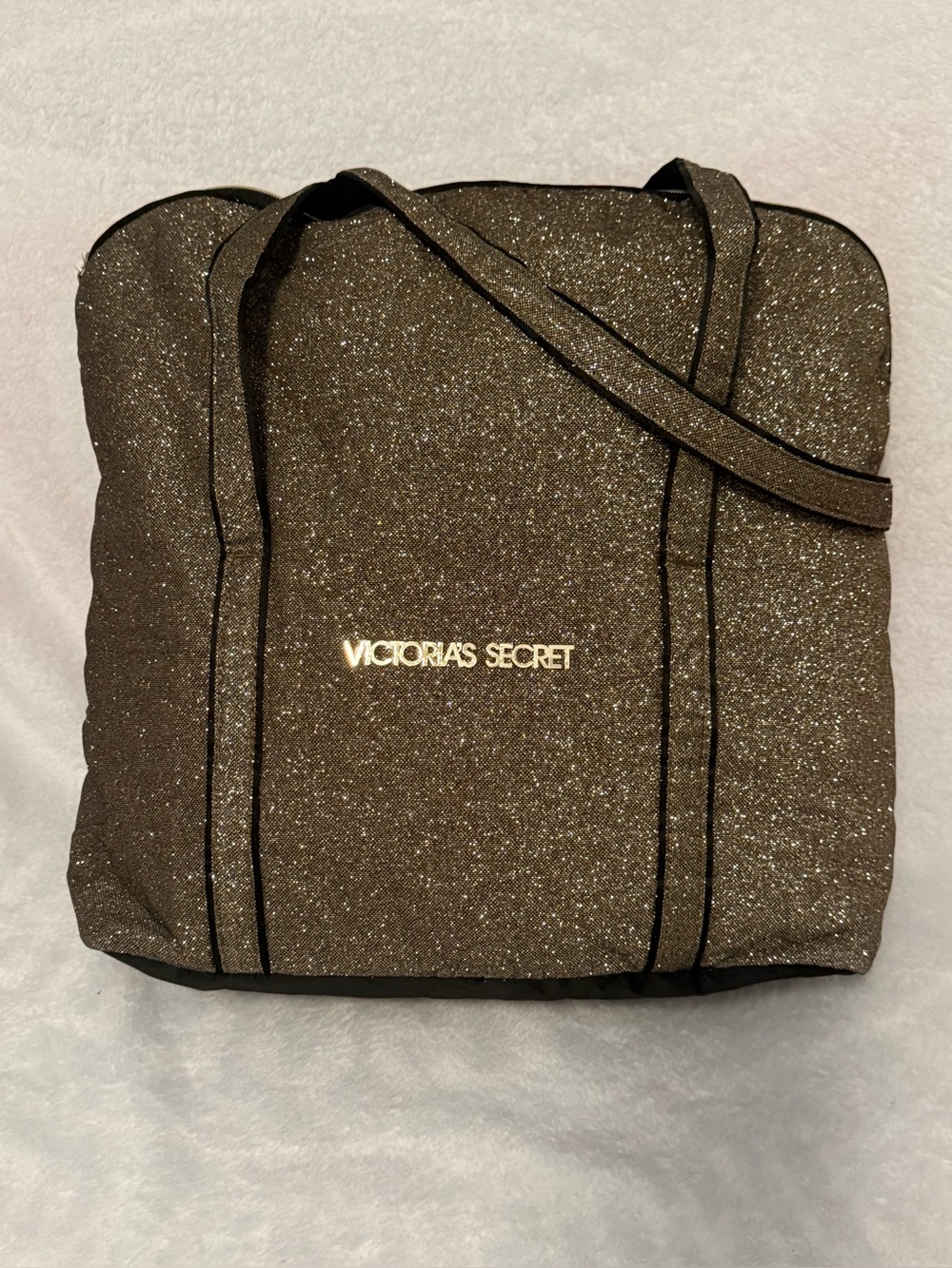 NWOT Victoria's Secret Gold Sparkle Tote Bag with Black Trim